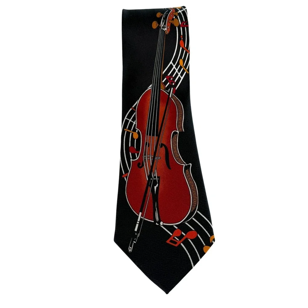 Christian Lauren Mens Silk Tie Black Cello‎ Violin Musical Notes Orchestra Theme